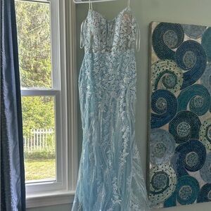 Sherri Hill Light Blue Elegant Lace Dress
